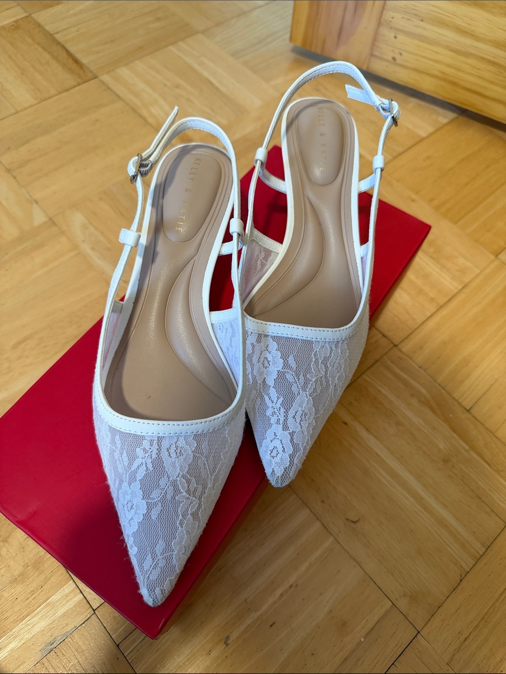 Kelly & Katie White Lace Pointed Slingback Flats